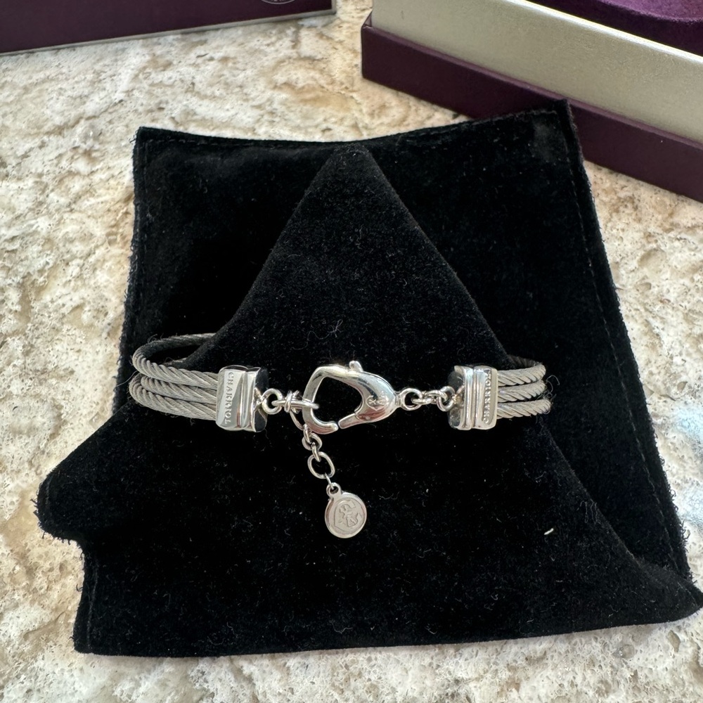 Charriol MALIA Stainless Steel 3 Cable Bracelet With Stones Sz SM - Picture 3 of 12